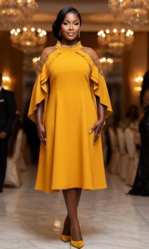 Golden Radiance Cape Dress