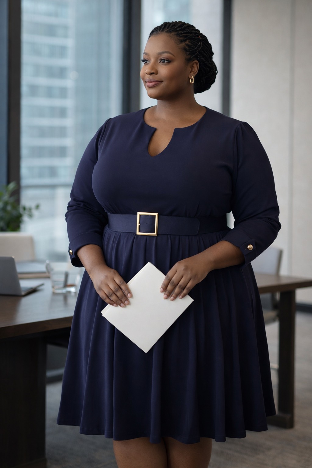 Executive Elegance Belted Dress