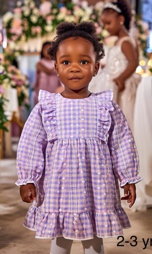 Lavender Check Ruffle Party Dress – Toddler Girls Age: 2-3 Years
