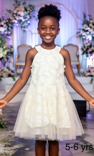 Elegant White Sleeveless Party Dress for Girls Age: 5–6 Years