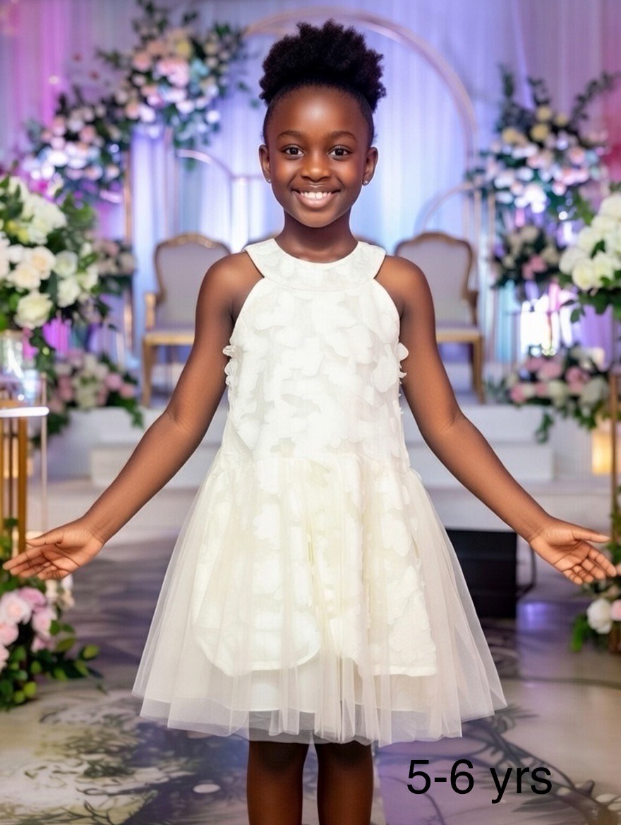 Elegant White Sleeveless Party Dress for Girls Age: 5–6 Years