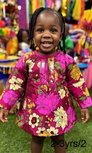 Magenta Floral Long-Sleeve Dress – Toddler Girls Age: 2-3 Years