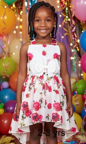 White Floral High-Low Party Dress – Toddler Girls Age: 2-3 Years