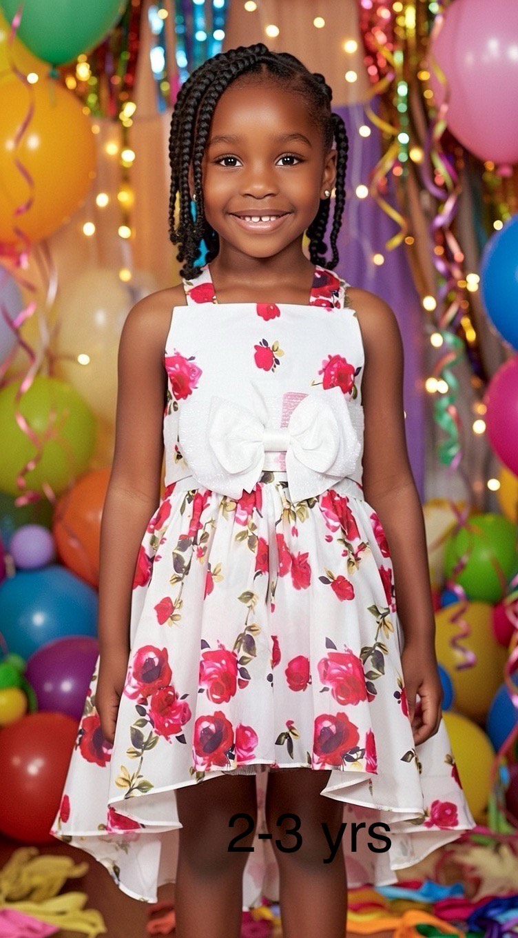 White Floral High-Low Party Dress – Toddler Girls Age: 2-3 Years